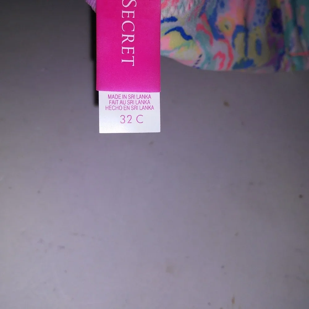 Victoria Secret Swim Bikini 32C Top Medium Bottom Push Up Blue Paisley Halter
